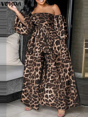 Plus Size 5XL Off-Shoulder Leopard Print Dress