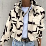 Women’s Printed Rivet High Neck Jacket