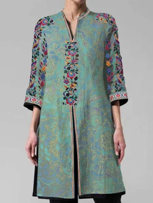Vintage Floral Mandarin Shirt – Plus Size