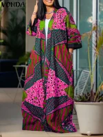 Plus Size 2025 Bohemian Printed Long Shirt – Casual Elegant Cardigan
