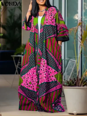 Plus Size 2025 Bohemian Printed Long Shirt – Casual Elegant Cardigan