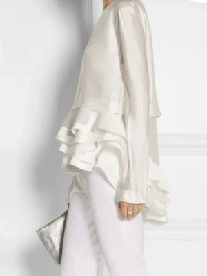 “Plus Size Ruffle Sleeve Layered Hem Blouse”