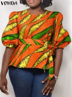 Plus Size 5XL VONDA Printed Blouse – Summer 2025