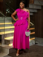 One Shoulder Tiered Ruffle Maxi Dress