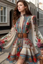 "Flora Print Sheer Lantern Sleeve Mini Dress"