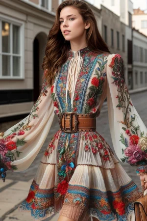 "Flora Print Sheer Lantern Sleeve Mini Dress"