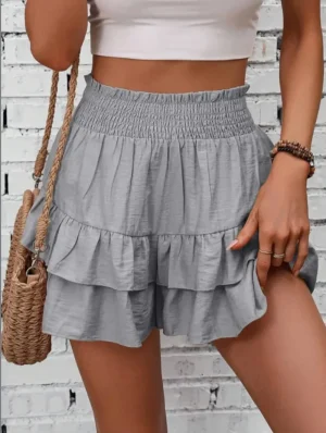 Women’s Pleated Waistband Ruffled Shorts