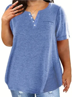 Plus Size V-Neck Pocket T-Shirt (1XL–8XL)