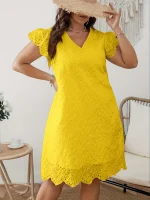Plus Size Elegant Solid Color Woven Dress