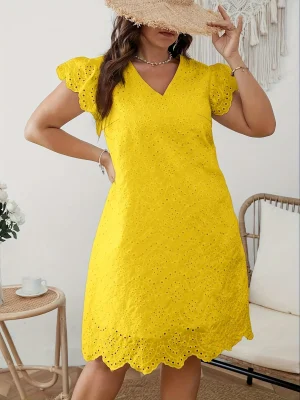 Plus Size Elegant Solid Color Woven Dress