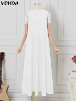 Plus Size 5XL Solid Summer Sundress – 2025 Sexy Sleeveless Maxi Dress