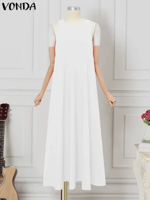 Plus Size 5XL Solid Summer Sundress – 2025 Sexy Sleeveless Maxi Dress