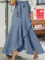 Plus Size Plaid Asymmetric Ruffled Skirt – Waistband Split Design