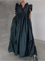 Elegant Ruffle Sleeve Pleated Tank Dress