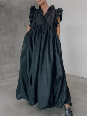 Elegant Ruffle Sleeve Pleated Tank Dress