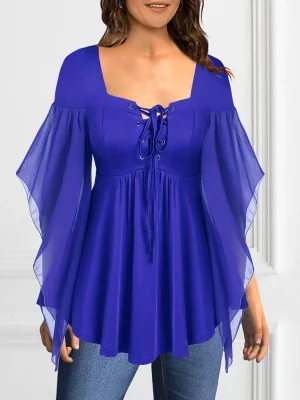 Plus Size Chiffon Blouse with Square Collar