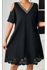 Plus Size Sequined V-Neck Mini Dress