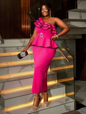 One-Shoulder Ruffle Peplum Bodycon Dress