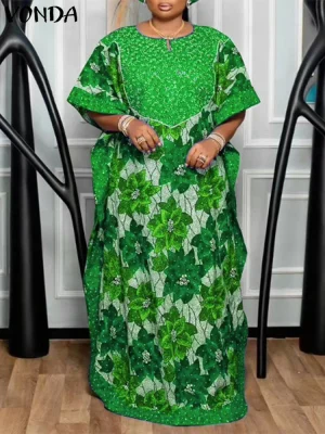 Plus Size 5XL Bohemian Floral Dress – Bat Sleeve Vintage Sundress
