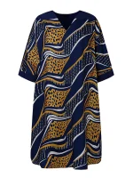 Plus Size 5XL Boho Summer Midi Dress – V-Neck, 3/4 Sleeve