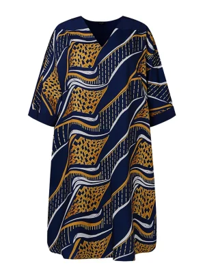 Plus Size 5XL Boho Summer Midi Dress – V-Neck, 3/4 Sleeve