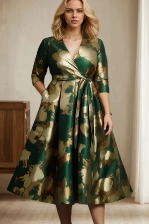 Plus Size V-Neck Floral A-Line Dress