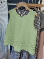 2025 Summer Sleeveless Tank Top – Ruffled Round Neck Tunic