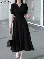 Elegant 2025 Party Midi Shirt Dress – Sexy V-Neck, Short Sleeve