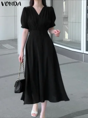 Elegant 2025 Party Midi Shirt Dress – Sexy V-Neck, Short Sleeve