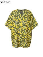Plus Size 5XL Boho V-Neck Blouse – Printed, Half Sleeve, Loose Fit