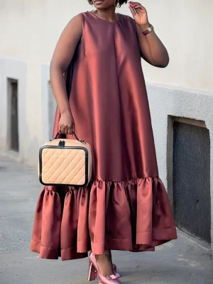 Plus Size Ruffle Hem Midi Dress – Summer 2025