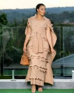 Plus Size Pleated Cake Skirt Dress – V-Neck, Bat Sleeves, Slim Fit
