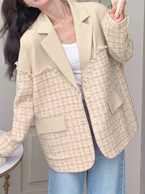 Women’s Autumn Plaid Blazer – Elegant Office Jacket 2025