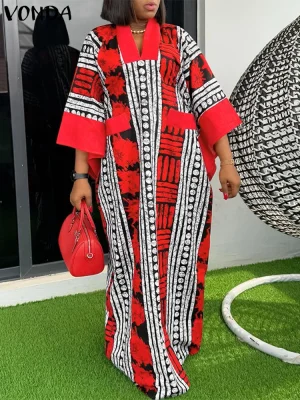 Vintage Print Maxi Dress – 2025 Bohemian V-Neck Sundress