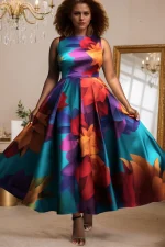 Plus Size Floral Pleated Maxi Dress