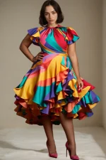 Plus Size Printed Flying Sleeve Midi Dress