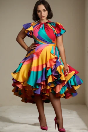 Plus Size Printed Flying Sleeve Midi Dress