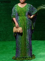 Plus Size Boho Maxi Dress – Printed Batwing Sleeve Sundress