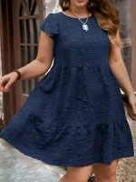 Plus Size Solid Crew Neck Dress
