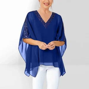 Plus Size Sequin Mesh Batwing Blouse