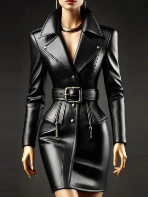 “Faux Leather PU Belted Mini Dress”