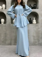 Elegant African Dress Set – V-Neck Top & Mermaid Maxi Skirt