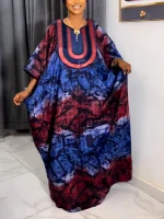 Printed African Maxi Dress – O-Neck, 3/4 Sleeve, Loose Fit