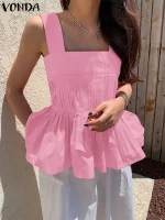 2025 Women’s Summer Sleeveless Tank Tops – Pleated, Square Collar