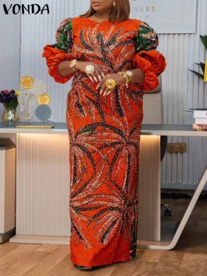 VONDA Vintage Printed Maxi Dress