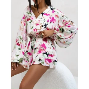 Women’s Floral V-Neck Buckle Jumpsuit (S–XXL)