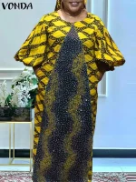 Bohemian Maxi Dress – 2025 Vintage Printed Lantern Sleeve Sundress