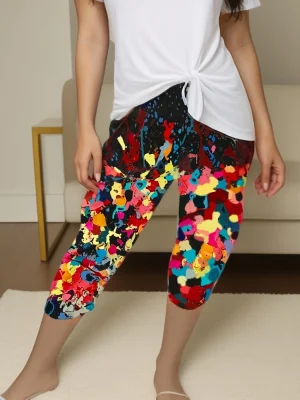 Plus Size Printed Flower Loose Pocket Pants (1XL–5XL)