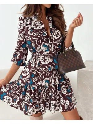 Women’s Printed Shirt Dress with Belt