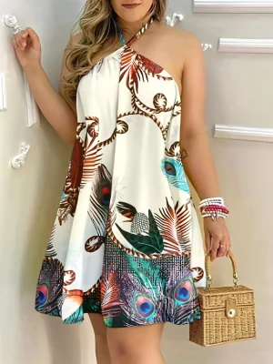 Plus Size Floral Halter Mini Dress
